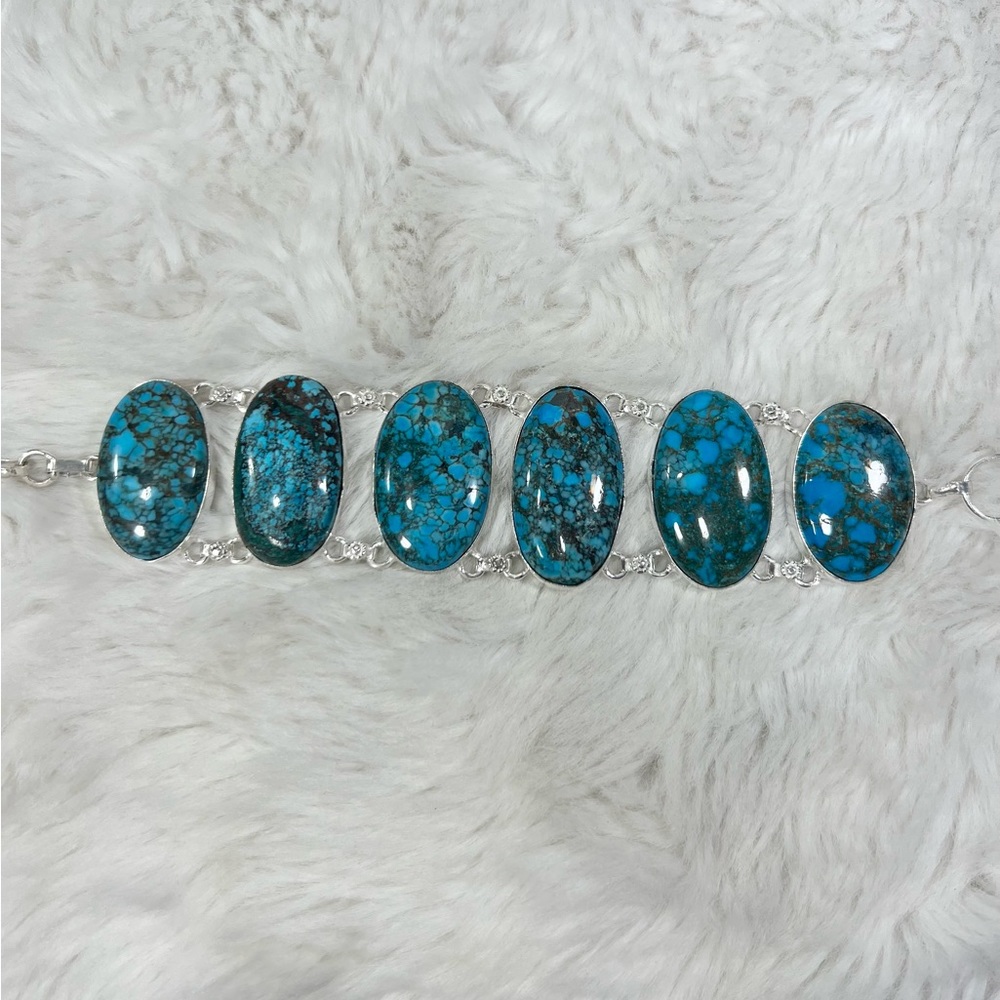 Turquoise 925 Large Gemstone Bracelet - Picture 4 of 7